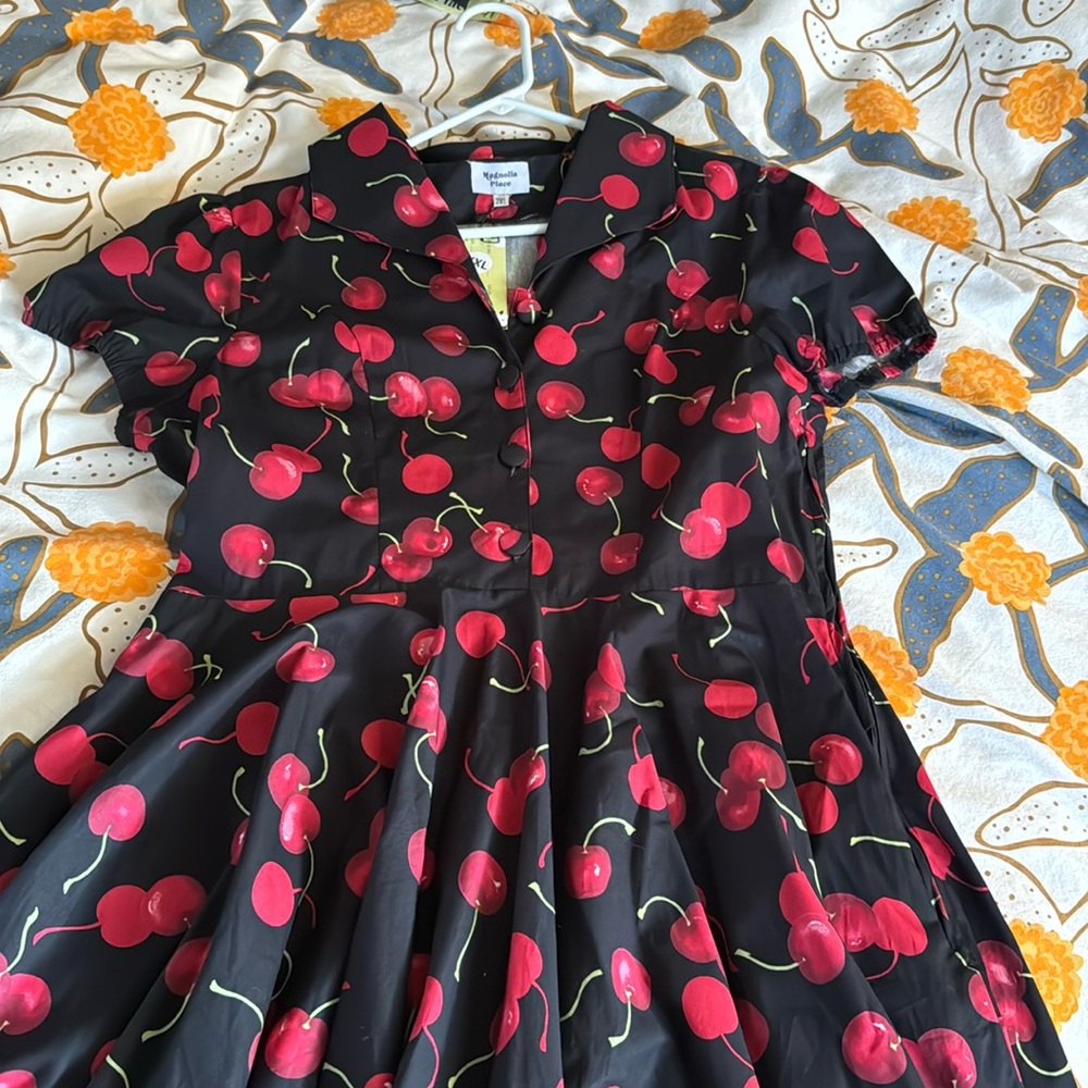 Magnolia Place Cherry Print Shirtdress